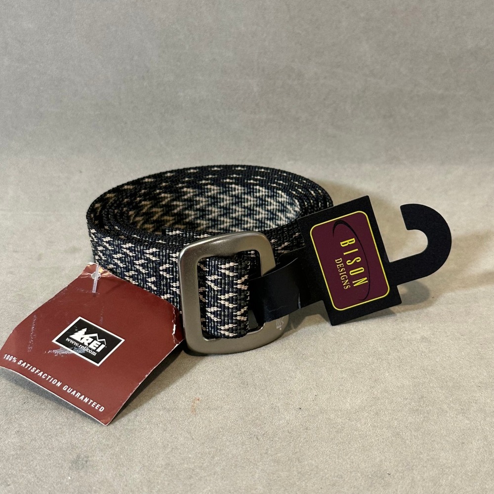 Bison Designs Millennium Wishbone Web Belt Gunmetal Buckle Black Tan Large NEW